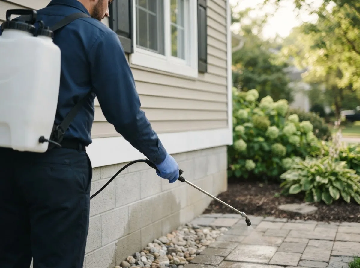 Pest control technician inspecting a home in Clements, MN